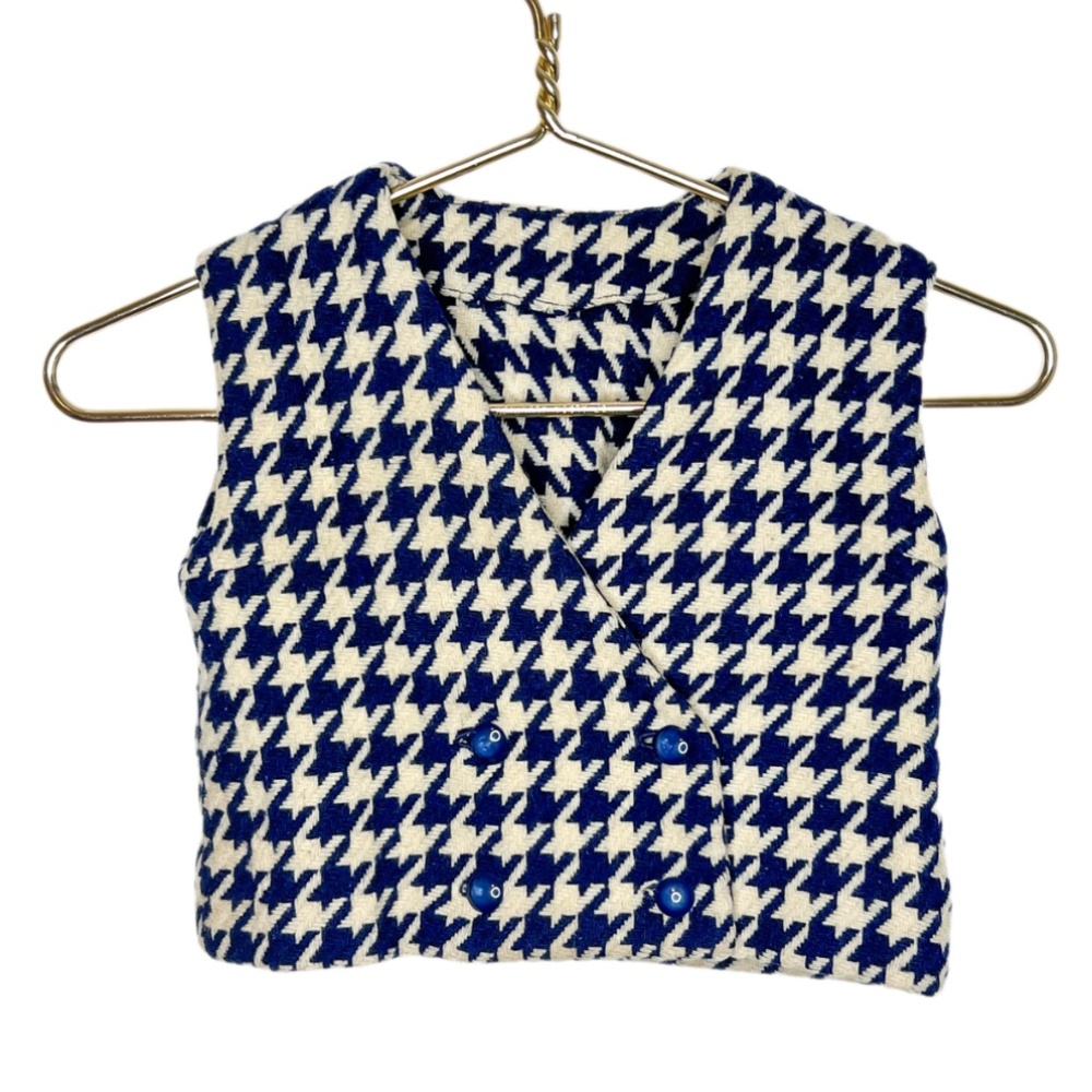 Vintage Herringbone Navy White Cropped Vest